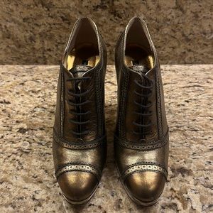 Dolce & Gabanna Harlequin Lace Up Gold Pumps Size 38